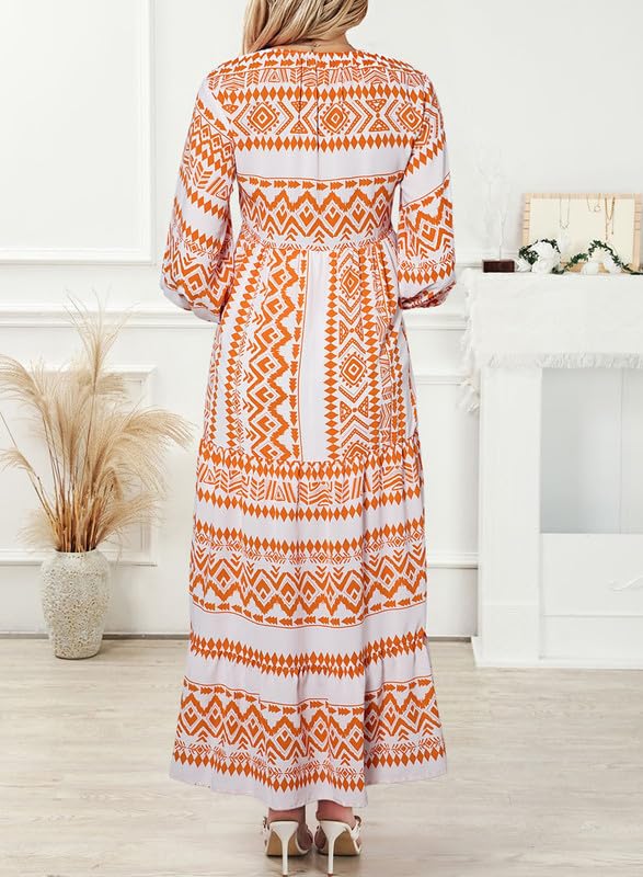 Vestido Mujer Maxi | Manga Abullonada con Escote en V y Vuelo