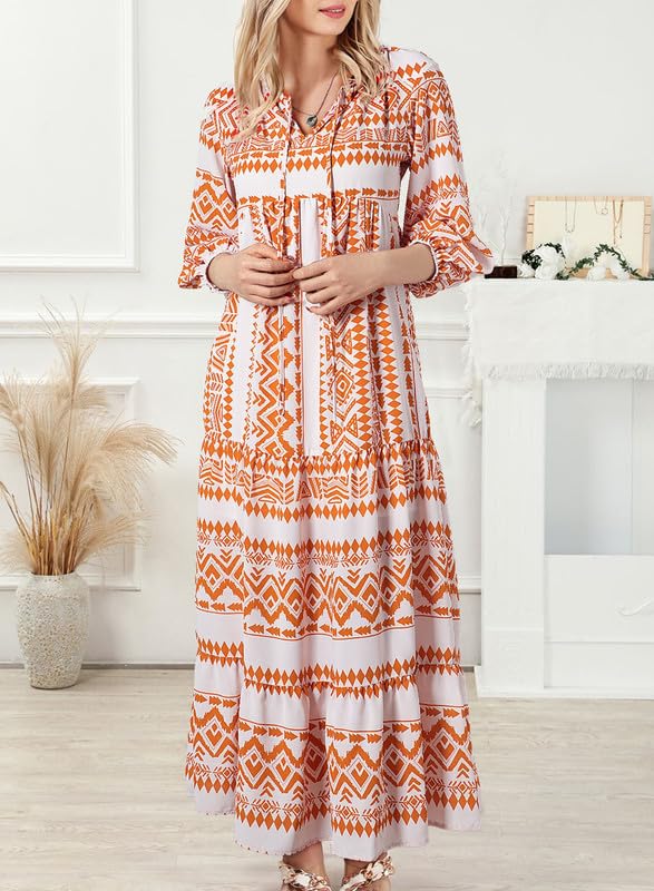 Vestido Mujer Maxi | Manga Abullonada con Escote en V y Vuelo