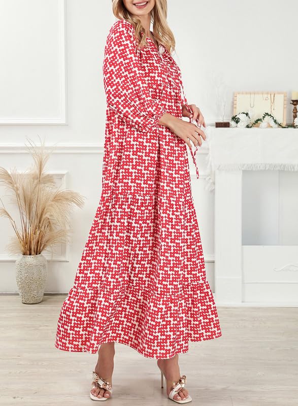 Vestido Mujer Maxi | Manga Abullonada con Escote en V y Vuelo