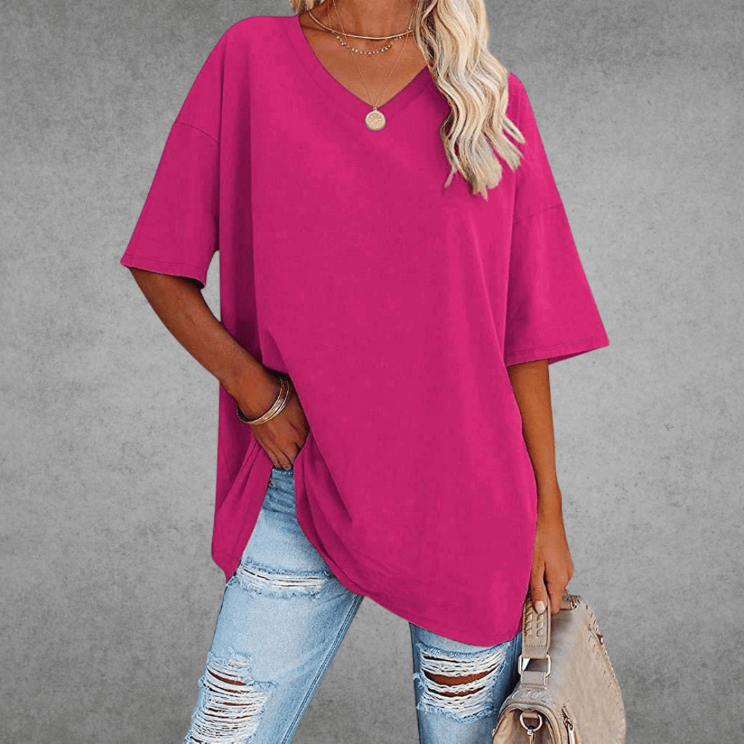 Camiseta mujer | cuello en V y manga corta amplia