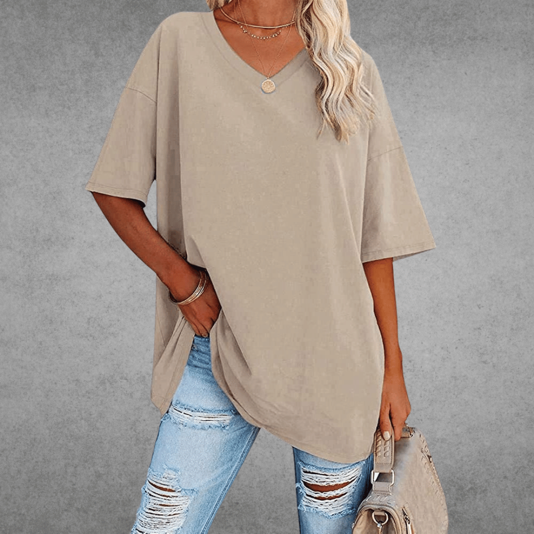 Camiseta mujer | cuello en V y manga corta amplia