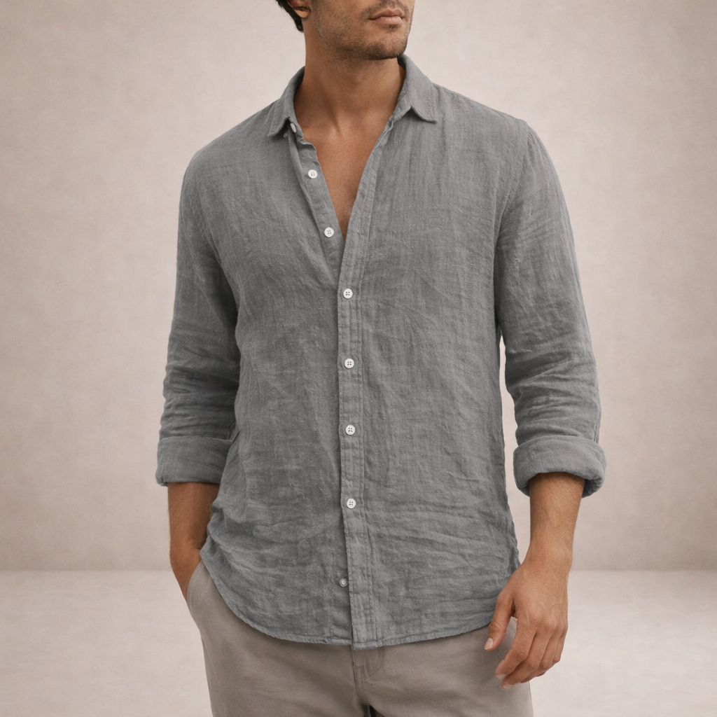 Camisa Hombre | Corte Regular con Cuello Abierto y Manga Larga