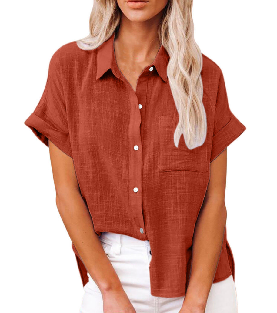Blusa mujer | manga corta con botones y cuello clásico