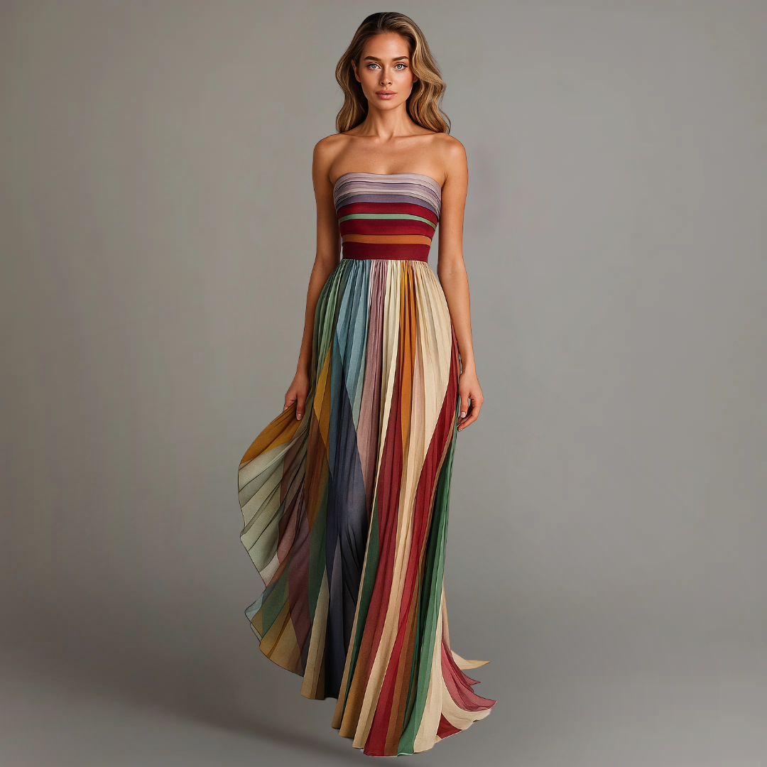 Vestido Mujer Maxi | Escote Palabra de Honor con Plisado