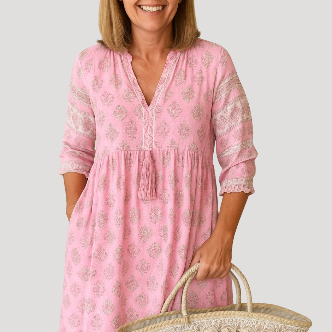Vestido Mujer | largo midi con escote en V y bolsillos