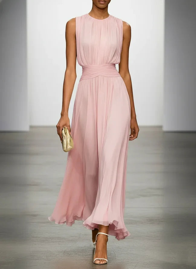 Vestido Mujer Maxi | Silueta A-Line sin mangas cuerpo fruncido