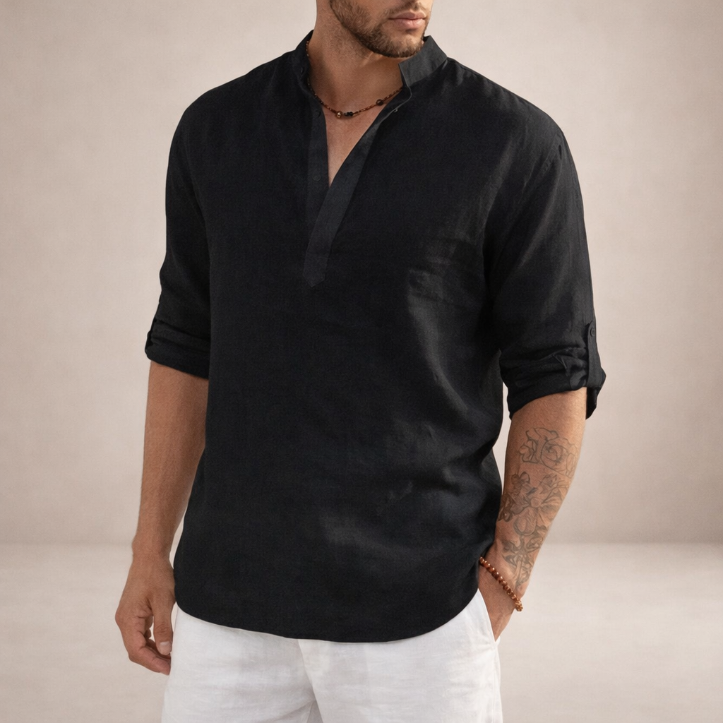 Camisa Hombre | Corte Regular con Cuello Alto y Manga Larga
