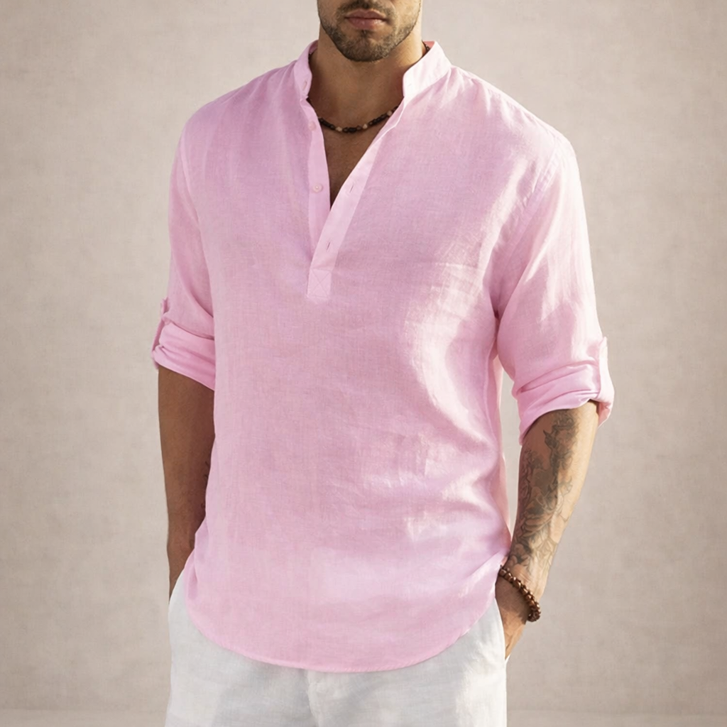 Camisa Hombre | Corte Regular con Cuello Alto y Manga Larga