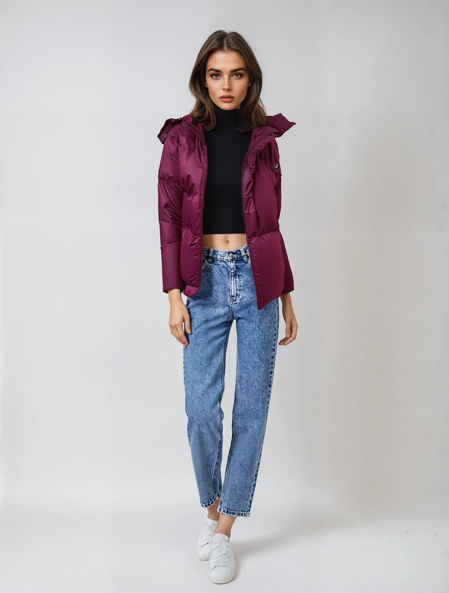 Chaqueta mujer | acolchada con cuello alto y cierre frontal