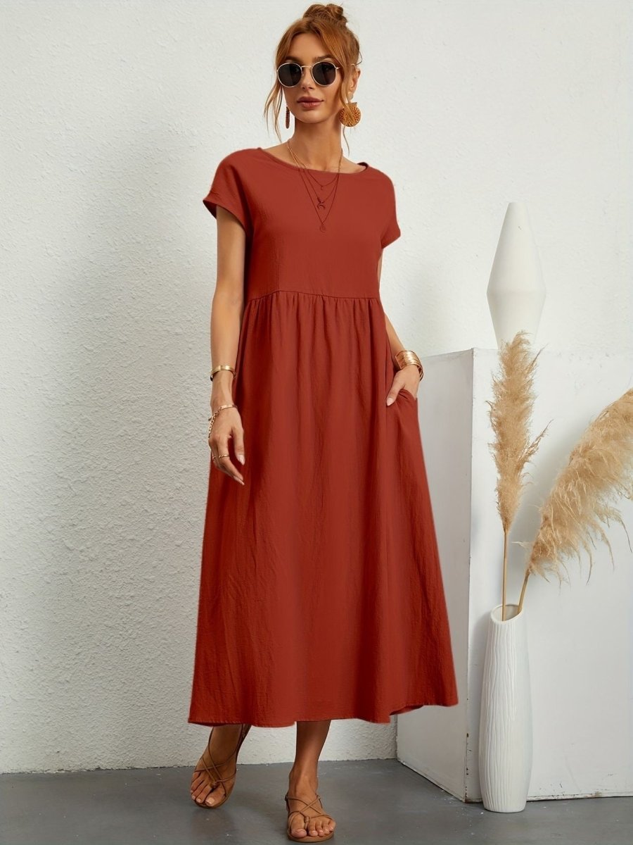 Vestido mujer | cuello redondo con manga corta y falda amplia