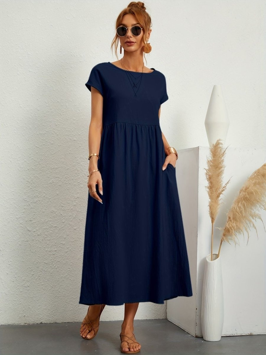 Vestido mujer | cuello redondo con manga corta y falda amplia