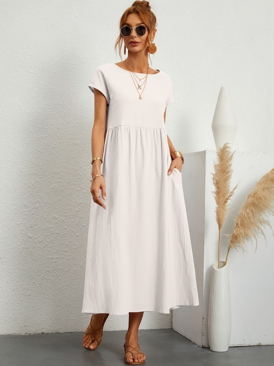 Vestido mujer | cuello redondo con manga corta y falda amplia