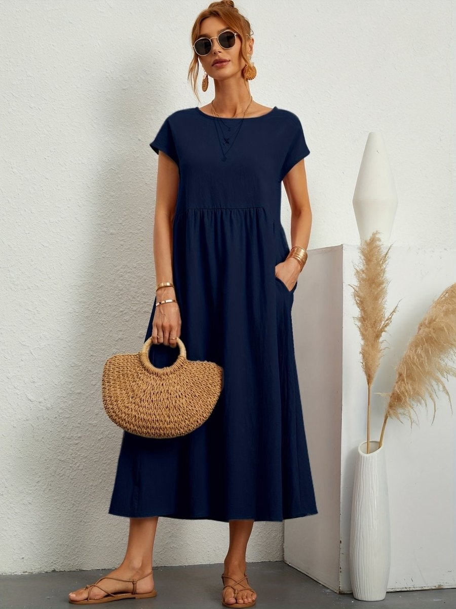 Vestido mujer | cuello redondo con manga corta y falda amplia