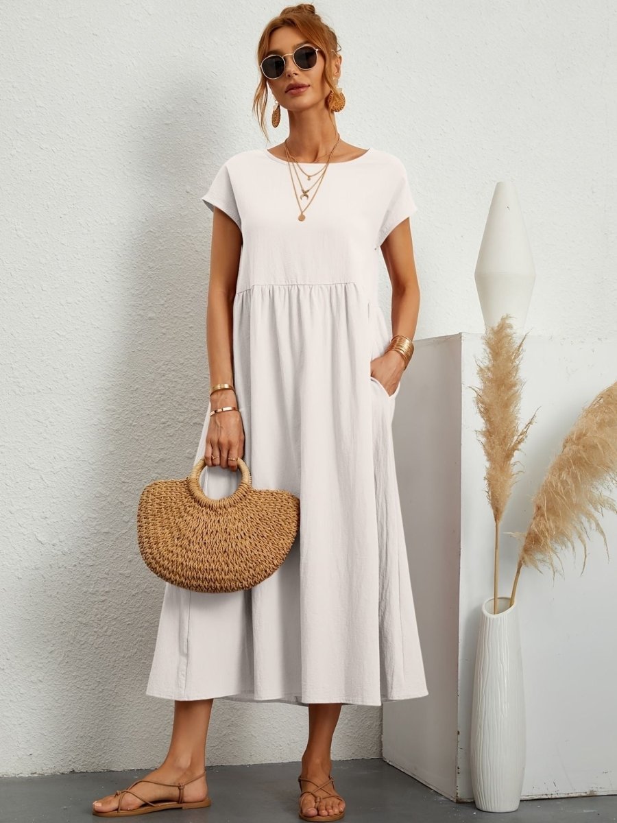 Vestido mujer | cuello redondo con manga corta y falda amplia