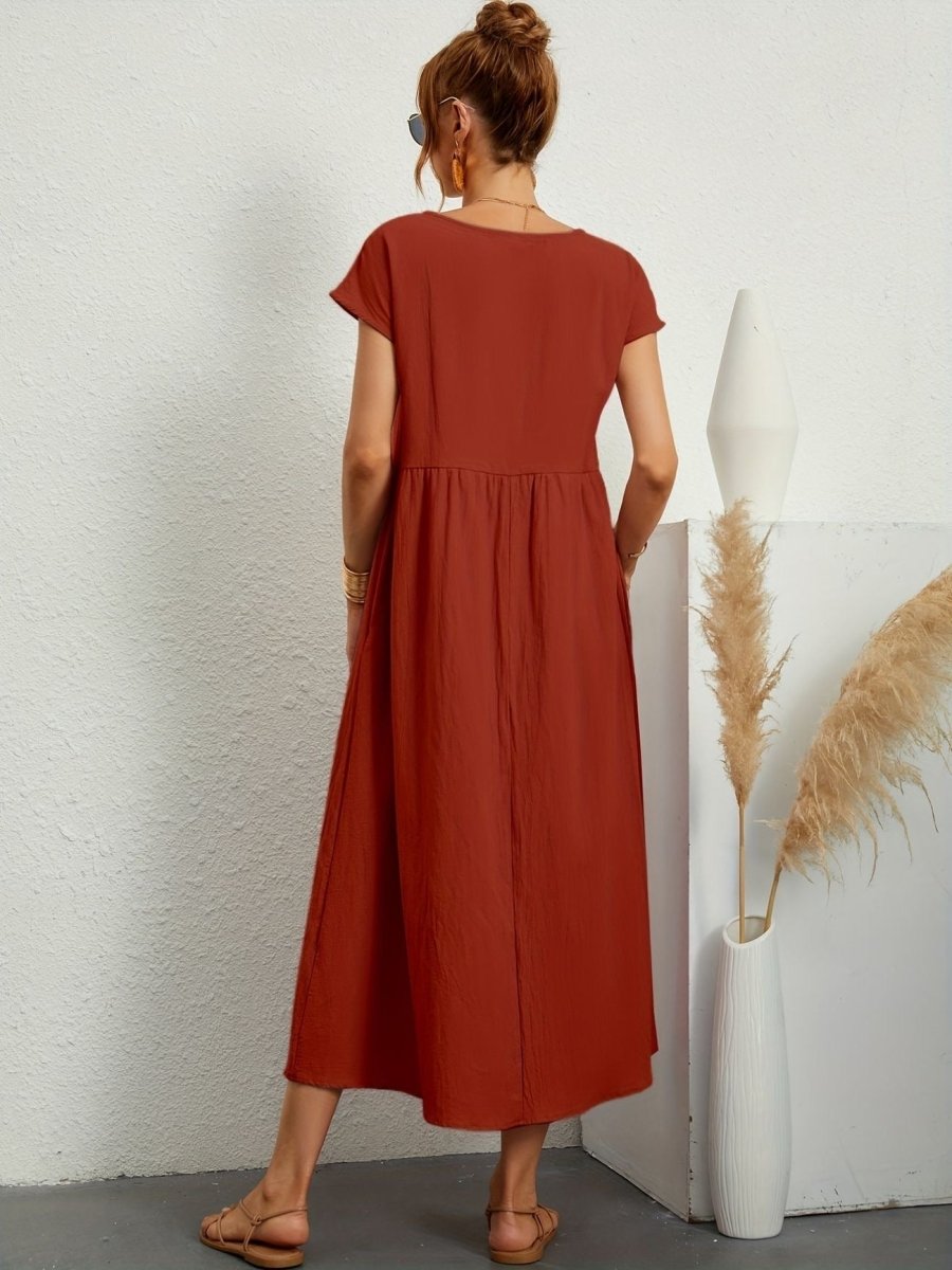 Vestido mujer | cuello redondo con manga corta y falda amplia