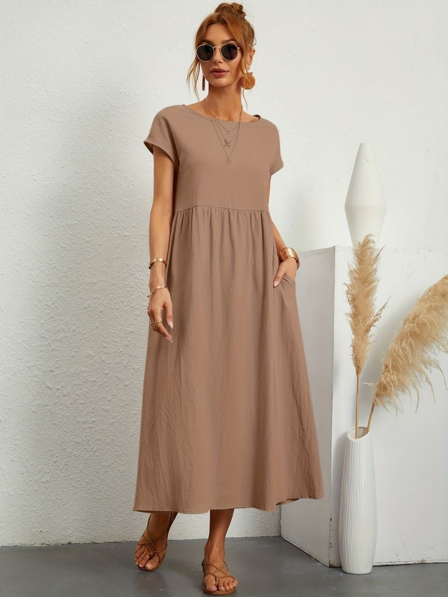 Vestido mujer | cuello redondo con manga corta y falda amplia