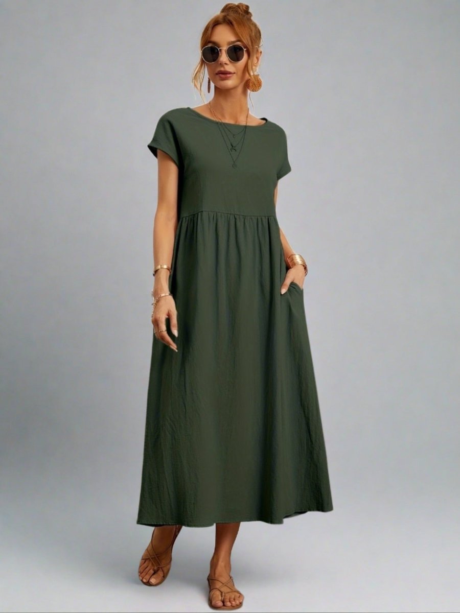 Vestido mujer | cuello redondo con manga corta y falda amplia