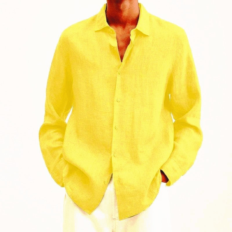 Camisa hombre | manga larga con cuello abierto y cierre frontal