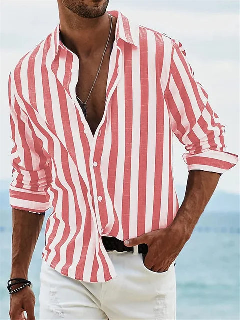 Camisa hombre | rayas verticales con cuello abierto y botones