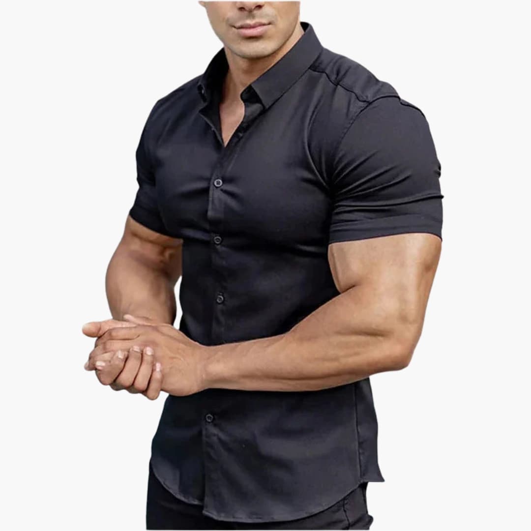 Camisa hombre | manga corta con cierre frontal y corte ajustado