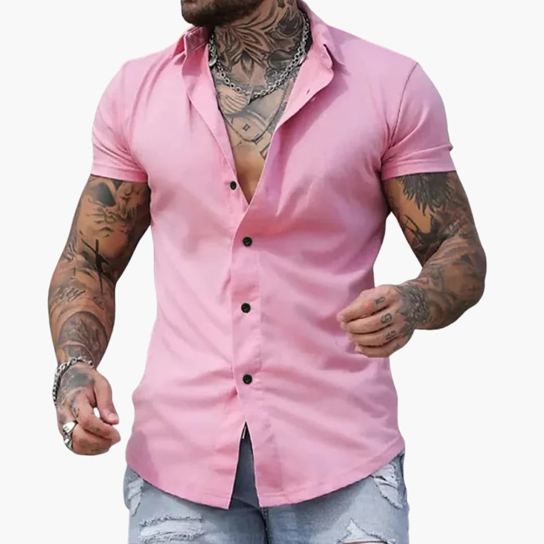 Camisa hombre | manga corta con cierre frontal y corte ajustado