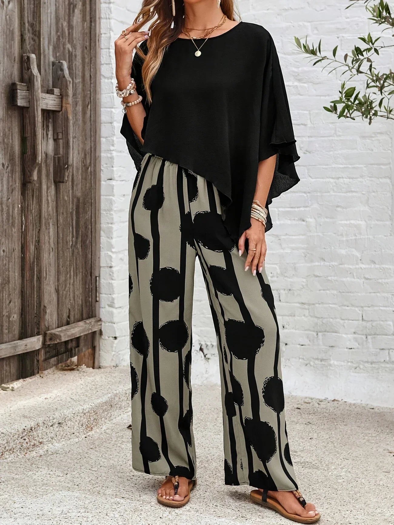 Pantalones Mujer | Estampado Coordinado con Corte Recto