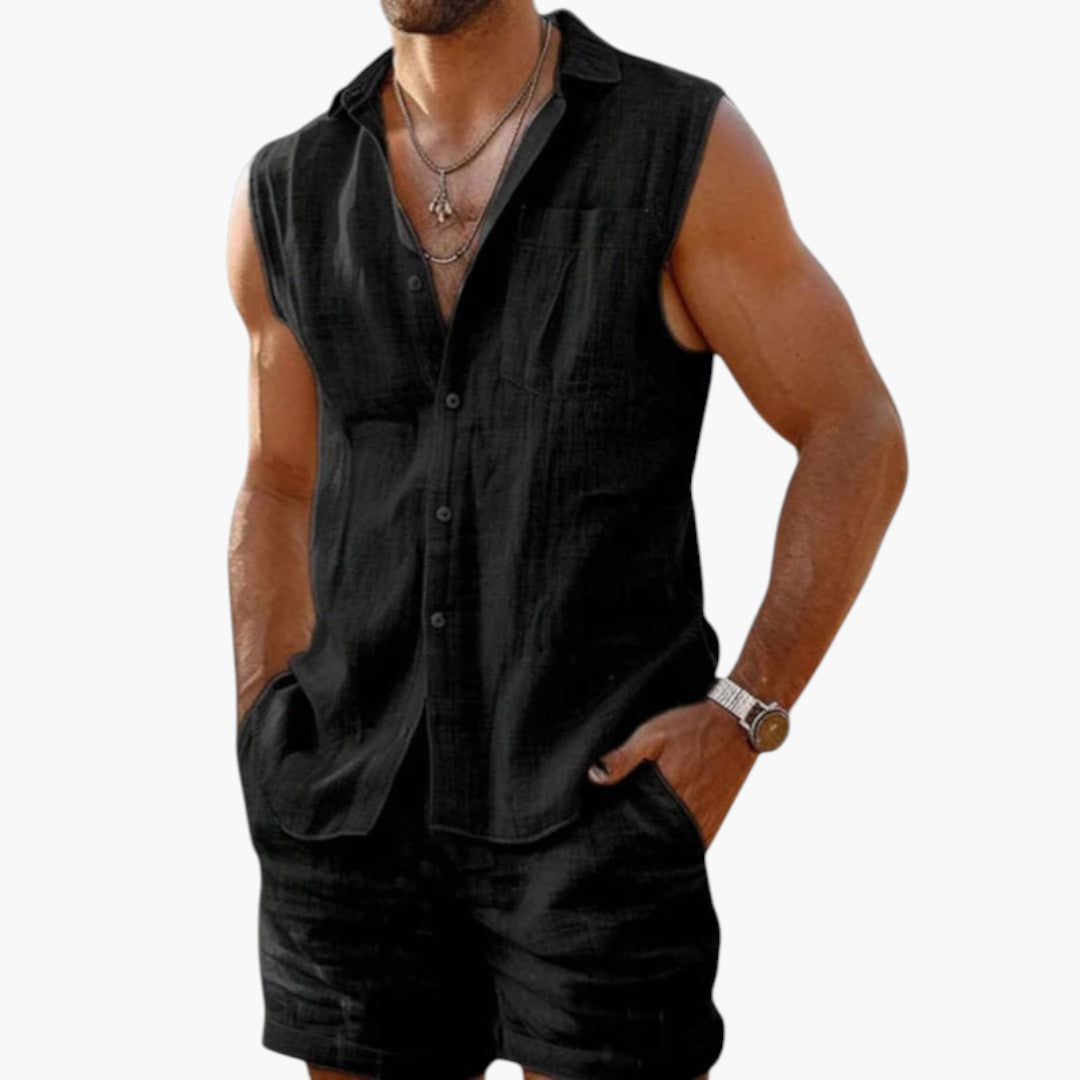 Conjunto hombre | camisa sin mangas con botones y pantalón corto