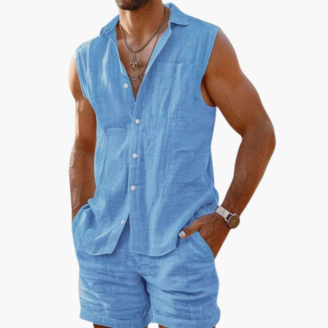 Conjunto hombre | camisa sin mangas con botones y pantalón corto