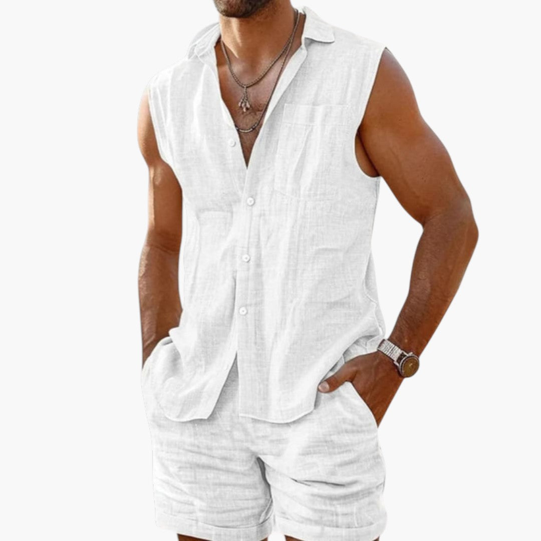 Conjunto hombre | camisa sin mangas con botones y pantalón corto
