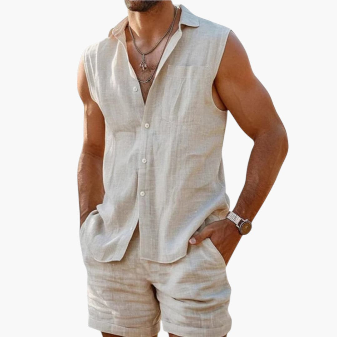 Conjunto hombre | camisa sin mangas con botones y pantalón corto