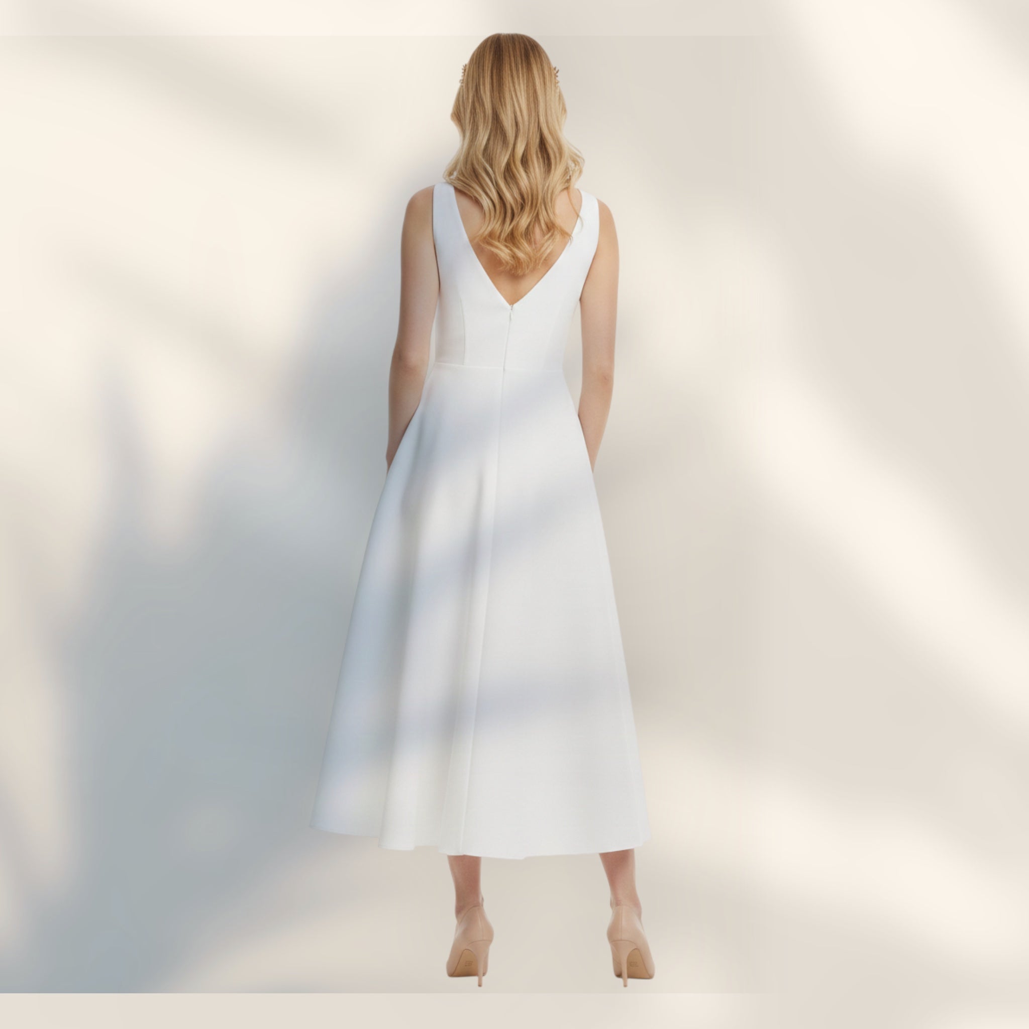 Vestido Midi Línea A Con Bolsillos | Escote en V Sin Mangas