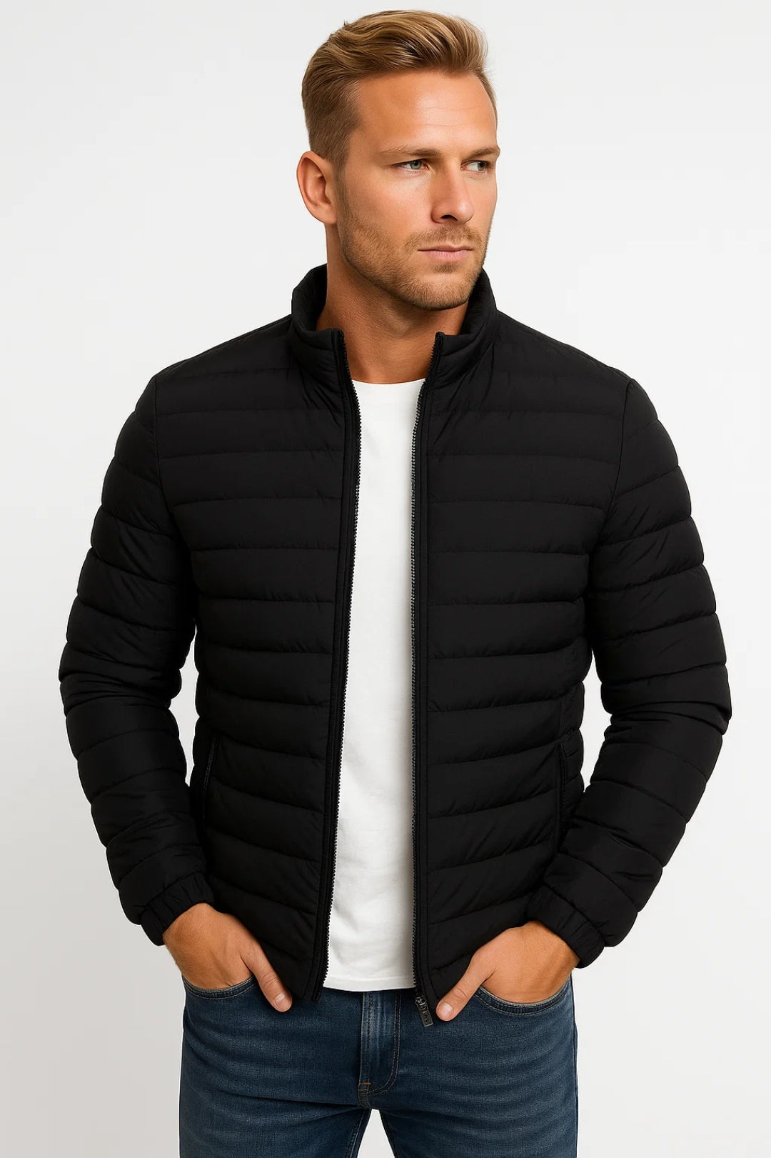 Chaqueta hombre | acolchada con cremallera y cuello alto