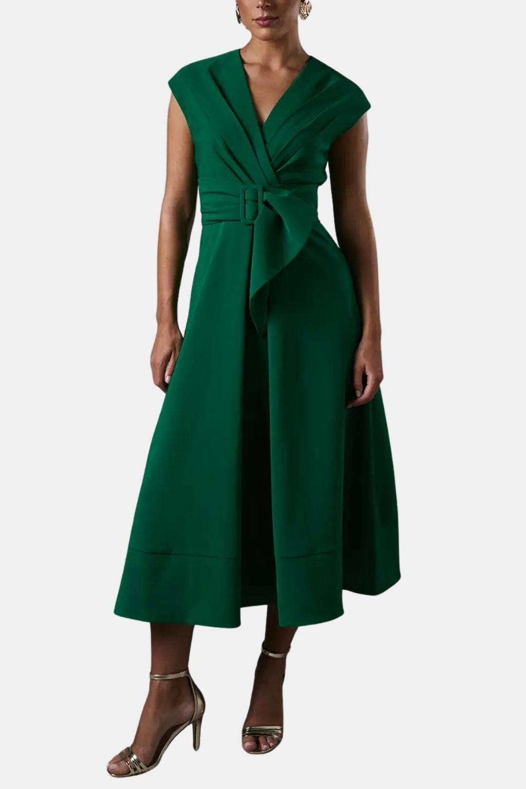 Vestido Mujer Midi | Escote en V con cinturón ajustable en cintura
