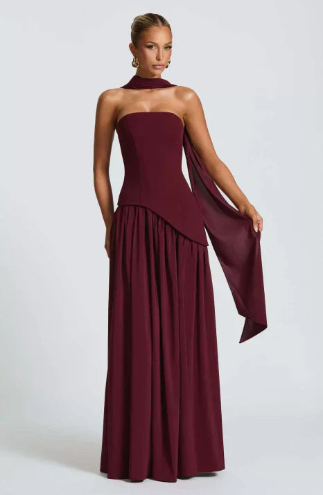 Vestido Mujer | estructura sin tirantes con longitud maxi