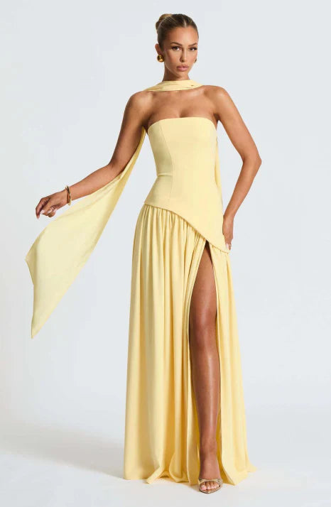 Vestido Mujer | estructura sin tirantes con longitud maxi