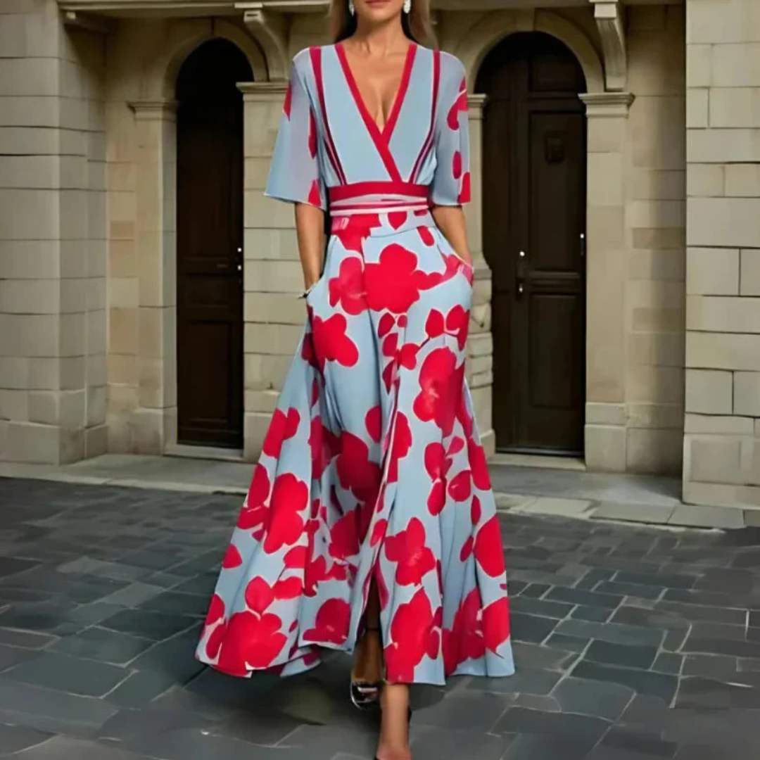 Vestido mujer | diseño cruzado floral con manga amplia