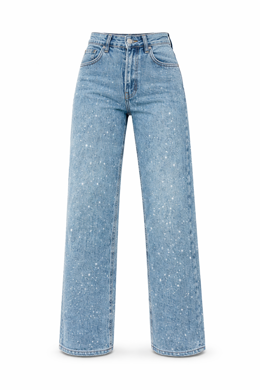 Jeans Mujer | Corte Recto con Cintura Alta y Detalles Brillantes