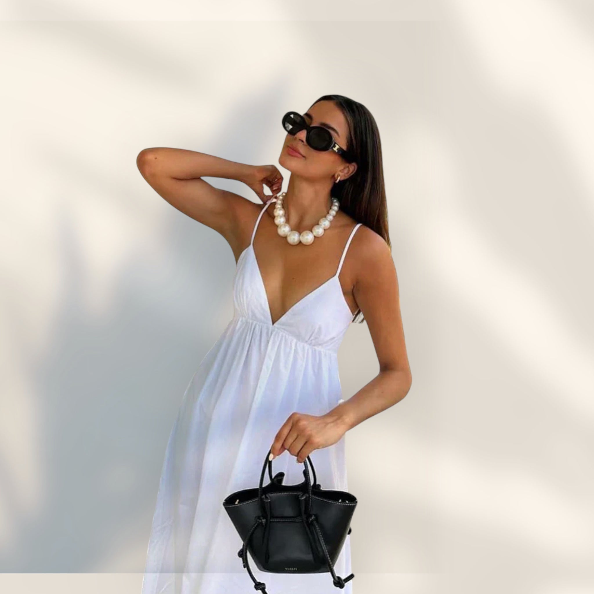 Vestido Midi Tirantes Finos | Escote en V Silueta Amplia Largo Pantorrilla