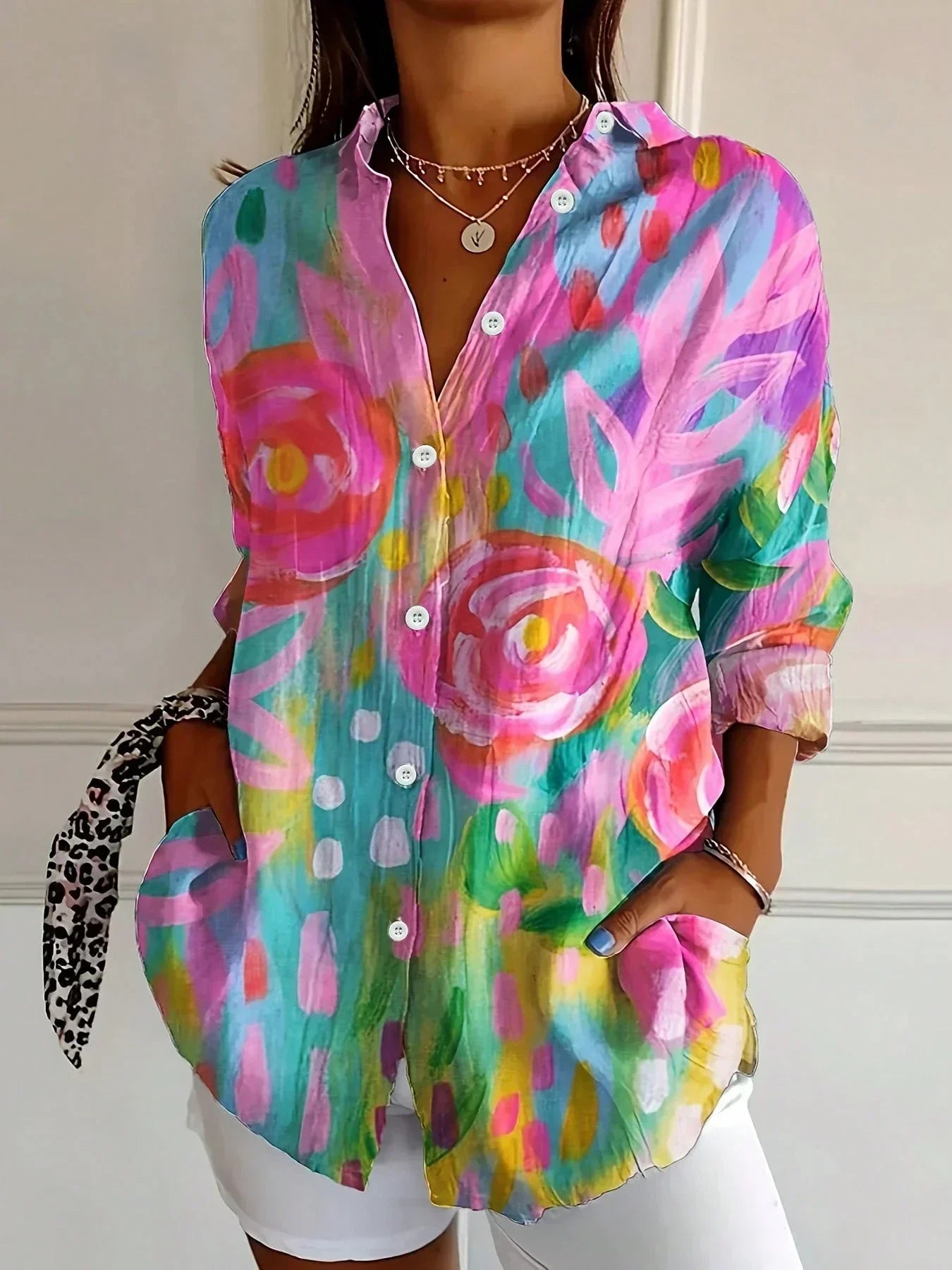 Blusa Mujer | Corte Holgado con Estampado Abstracto Completo
