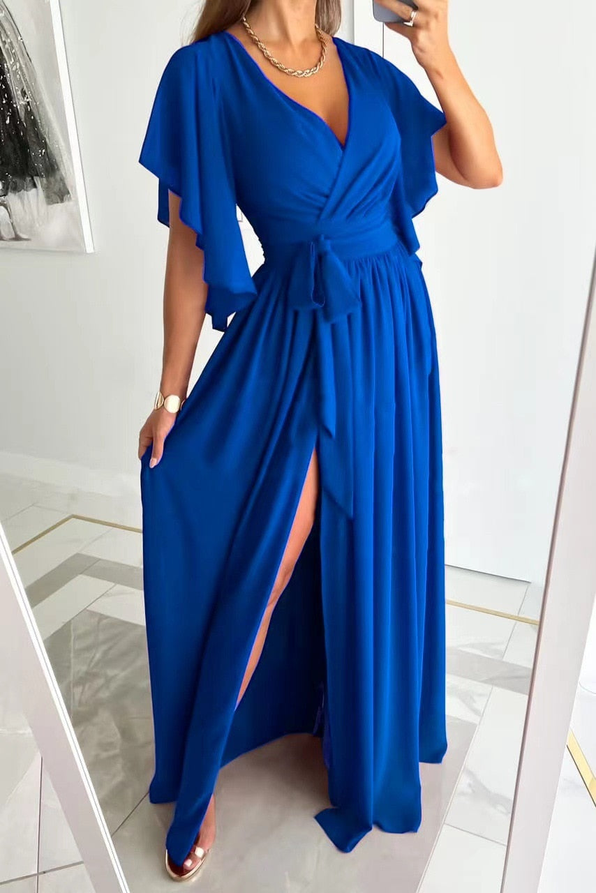 Vestido mujer | escote cruzado con abertura lateral y largo maxi