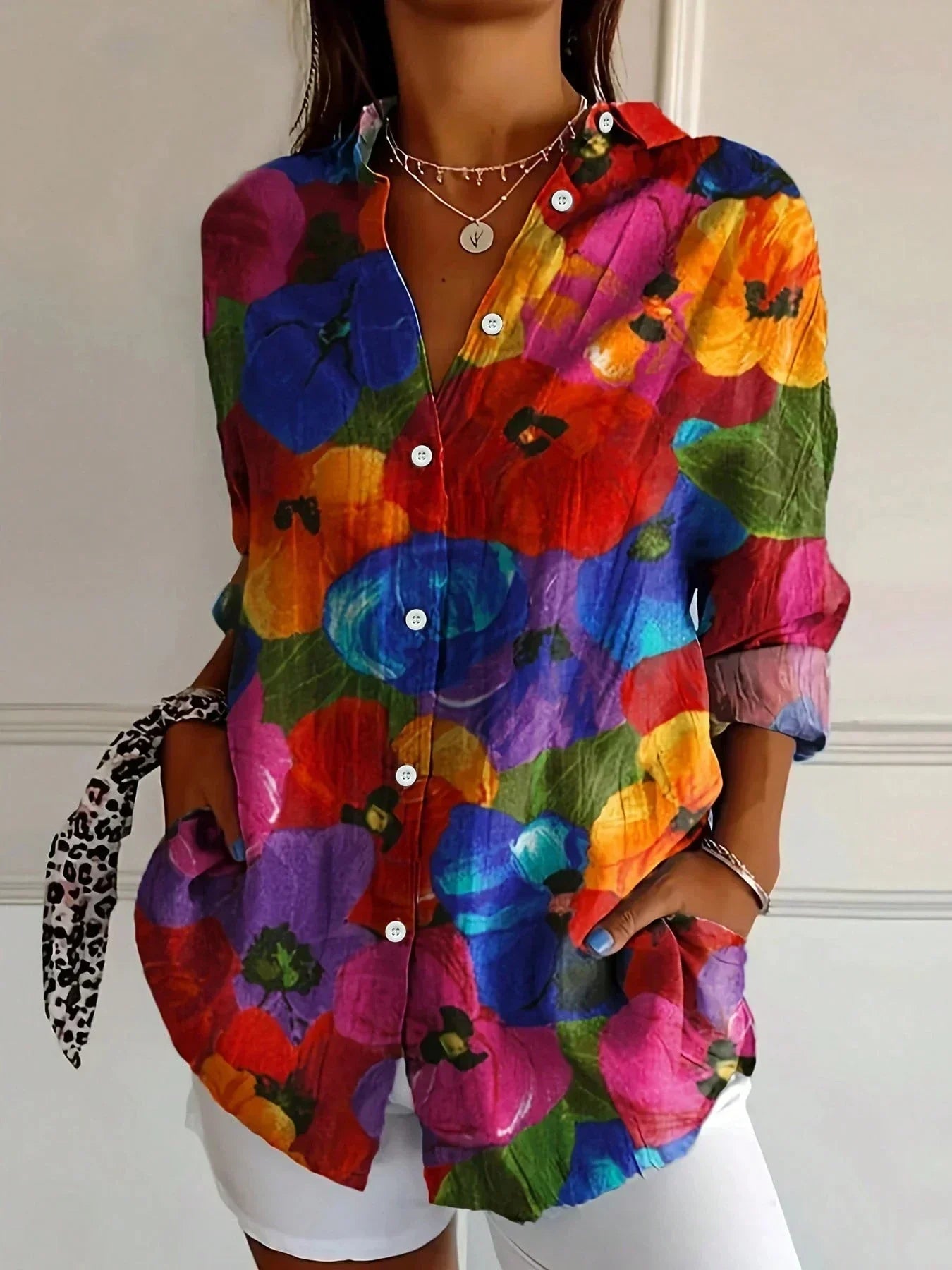 Blusa Mujer | Corte Holgado con Estampado Abstracto Completo