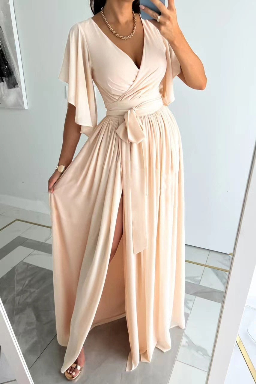 Vestido mujer | escote cruzado con abertura lateral y largo maxi