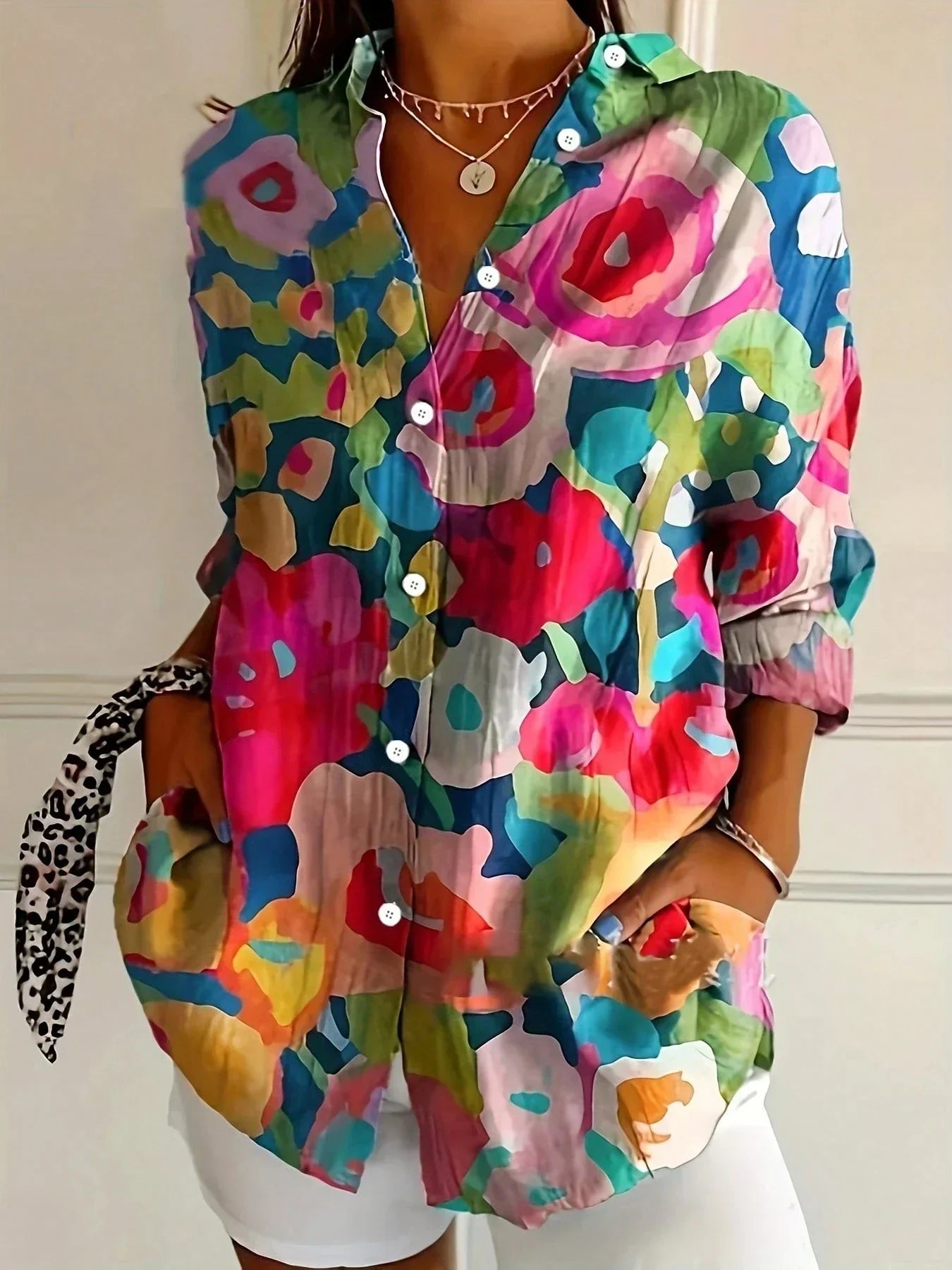 Blusa Mujer | Corte Holgado con Estampado Abstracto Completo