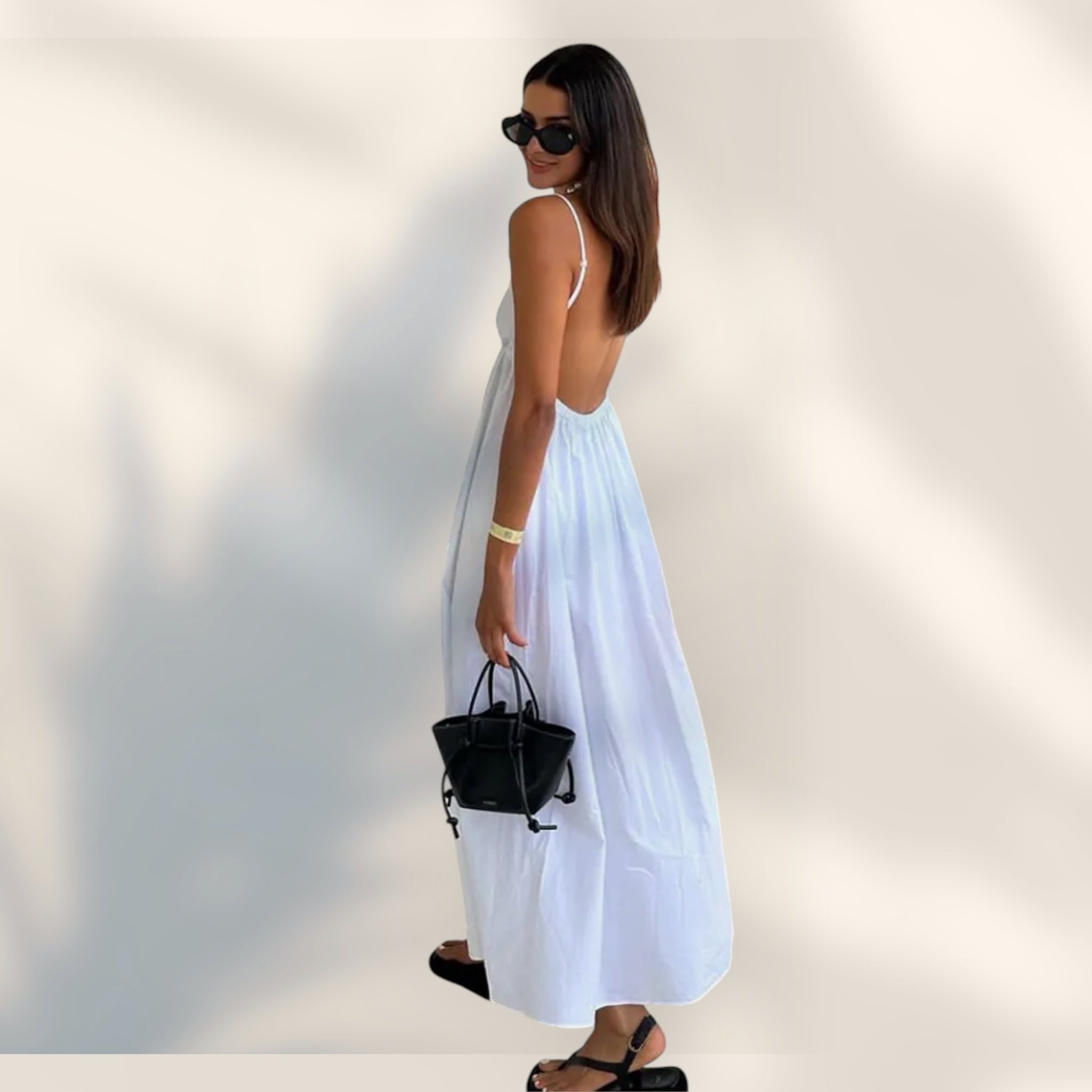 Vestido Midi Tirantes Finos | Escote en V Silueta Amplia Largo Pantorrilla