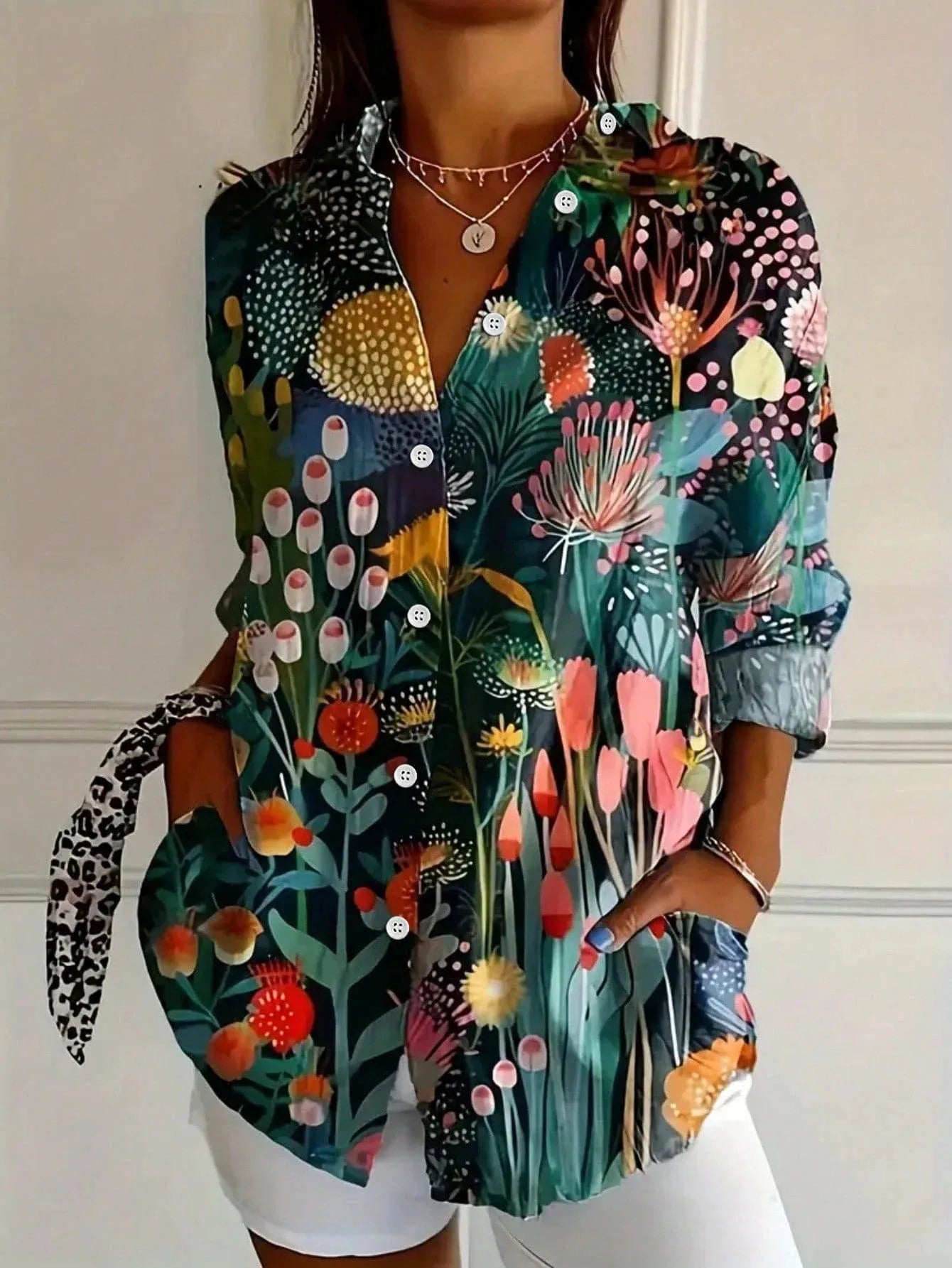 Blusa Mujer | Corte Holgado con Estampado Abstracto Completo