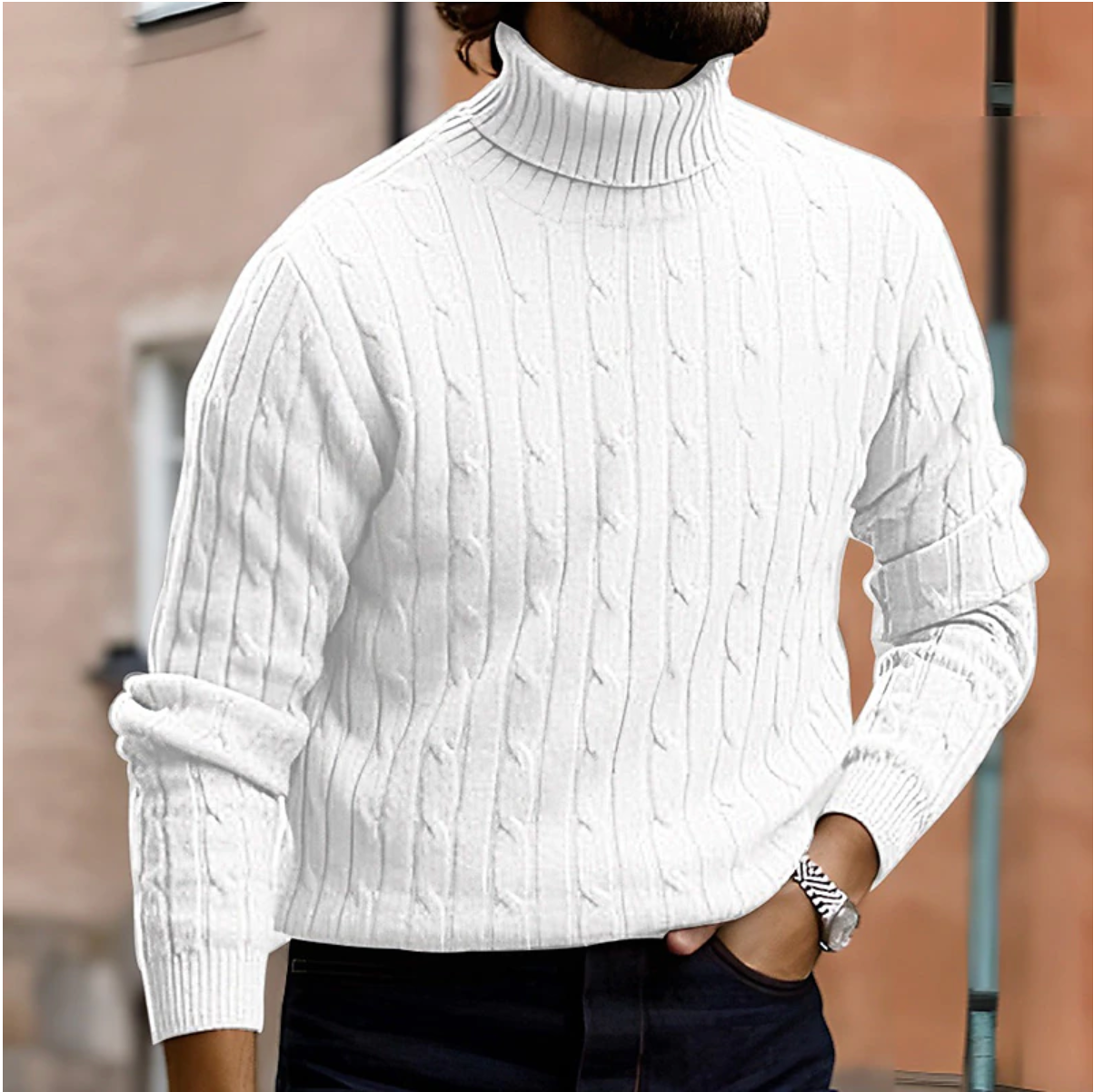 Suéter hombre cuello alto | tejido trenzado con manga larga