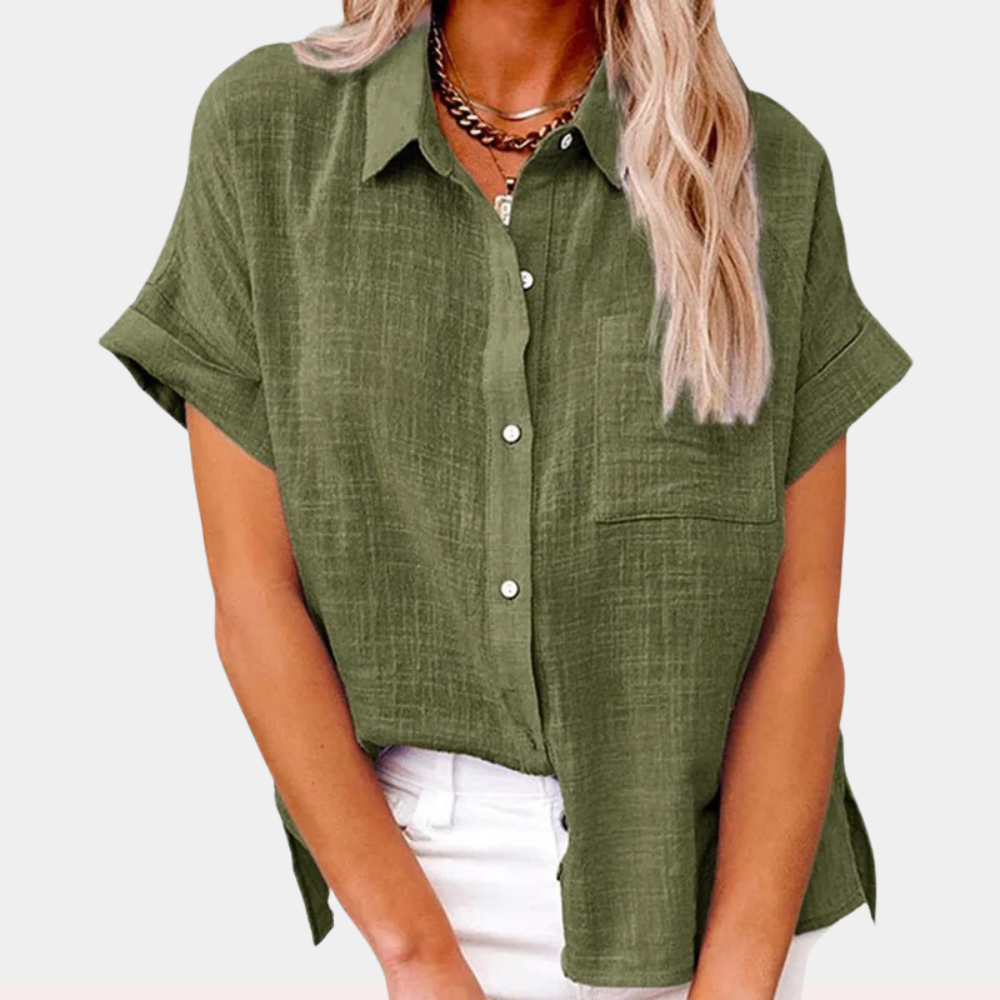 Blusa mujer | manga corta con botones y cuello clásico