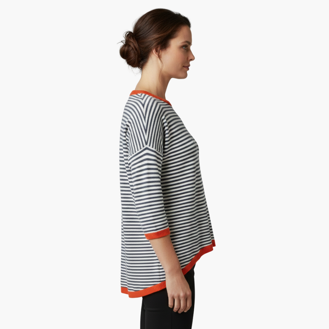Camiseta mujer | diseño de rayas con cuello redondo y manga larga