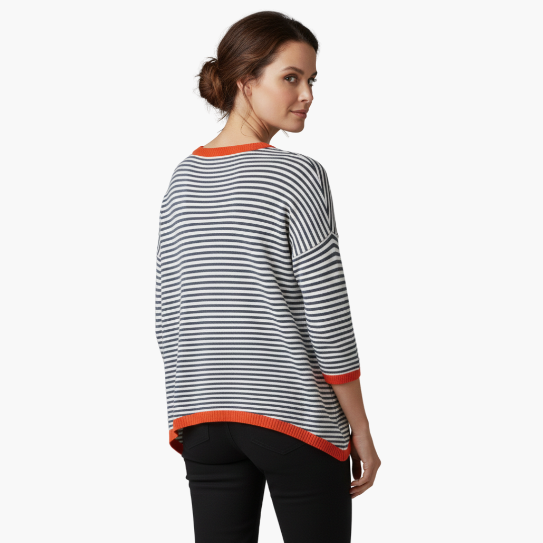 Camiseta mujer | diseño de rayas con cuello redondo y manga larga