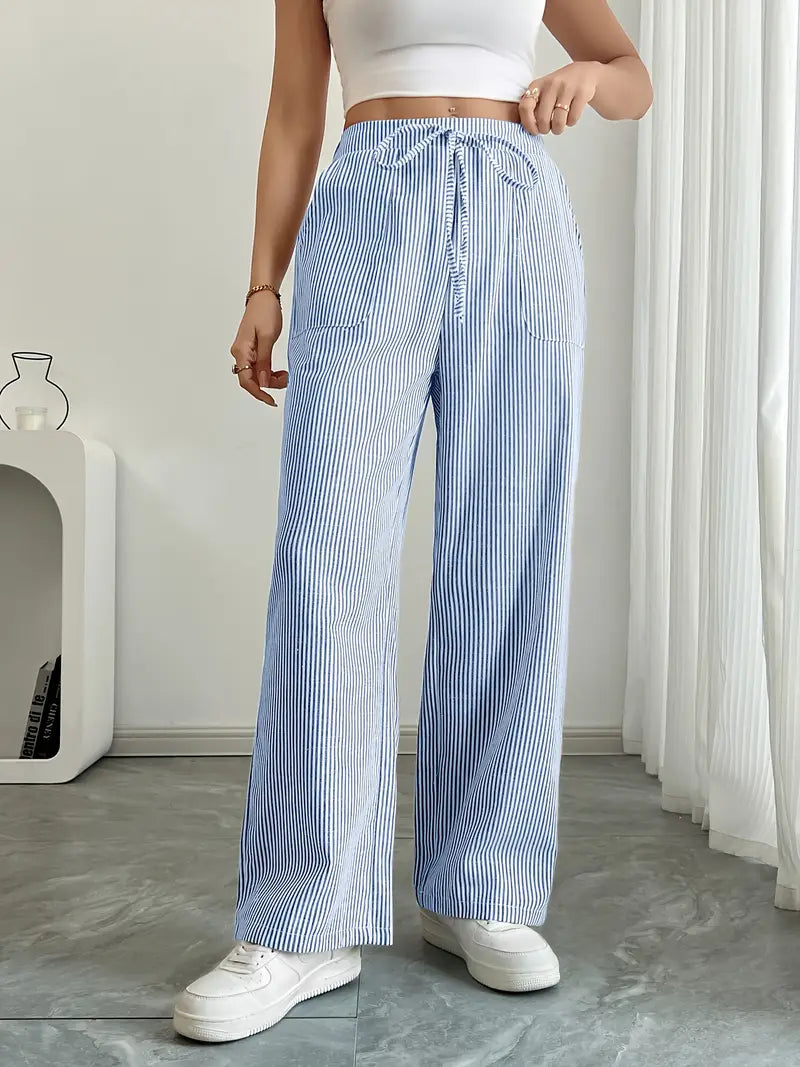 Pantalones Mujer | Pernera Ancha con Rayas Verticales